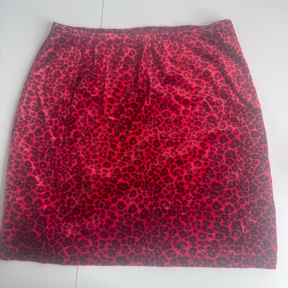 Vintage Y2K  Seduction Crushed Velvet Mini Red Leopard Lg USA Whimsey Goth Skirt
